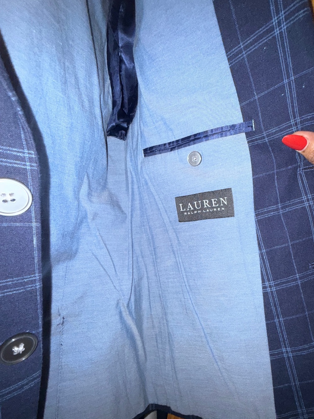 Lauren Ralph Lauren Navy Windowpane Blazer with Light Blue Lining